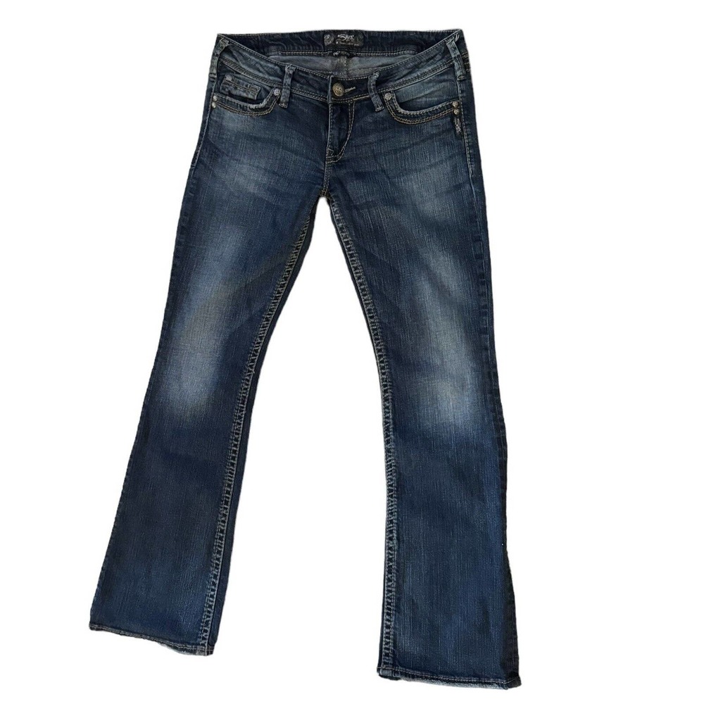 Silver Jeans Pioneer Flap Womens Sz W30/L31 Denim Med Wash Bootcut Distressed
